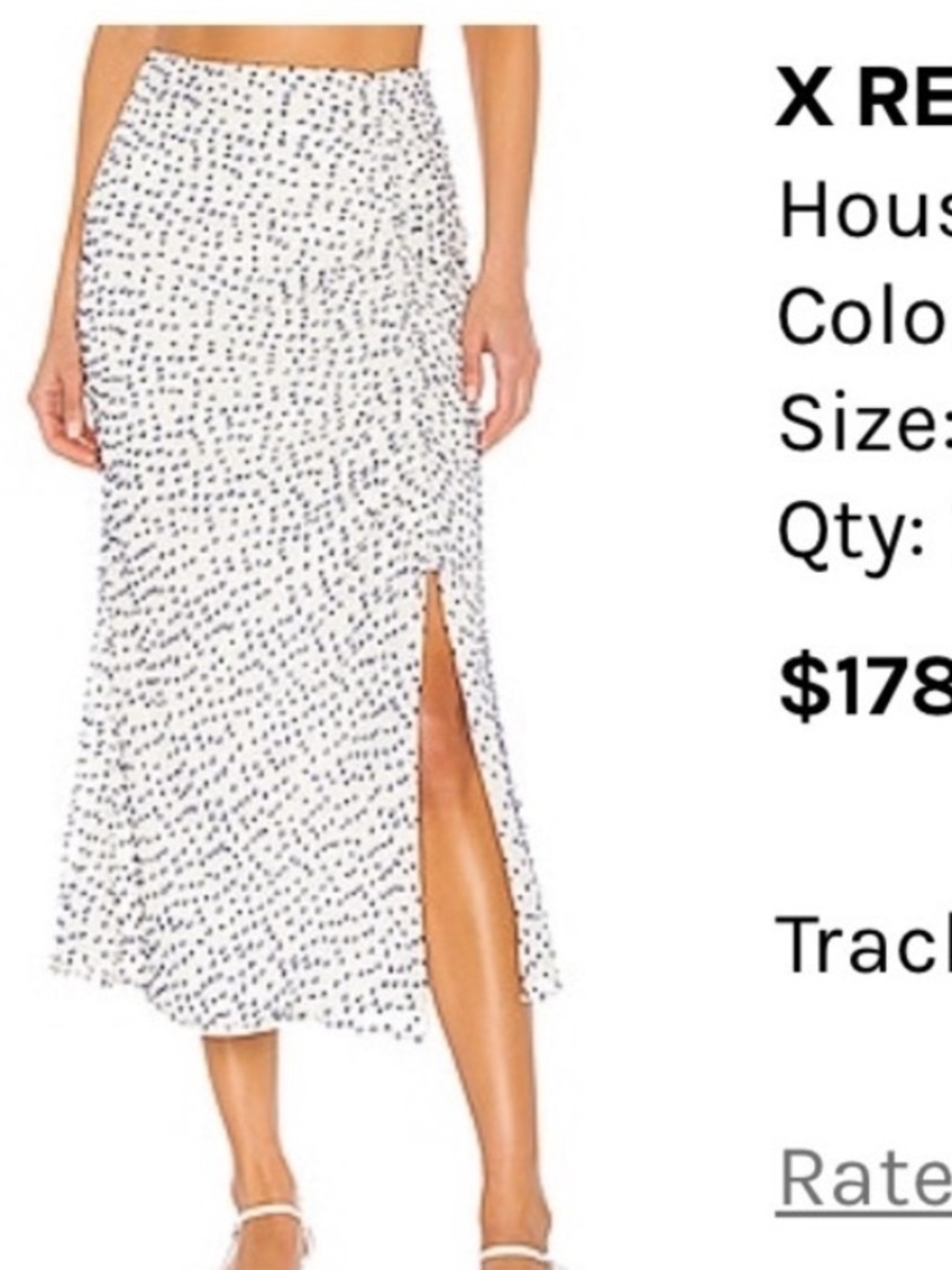 EUC House of Harlow X Revolve navy white Margot midi skirt XS side slit ruching